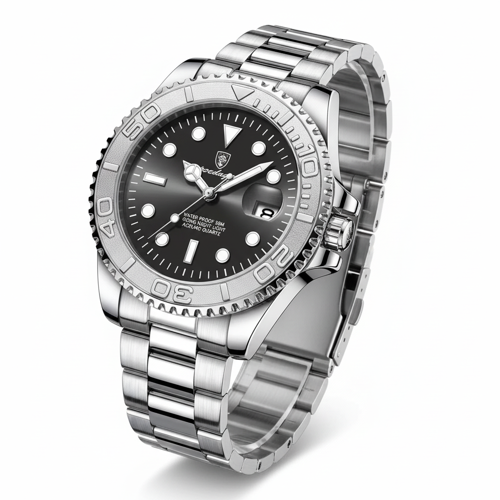 Dive watch black dial on white background