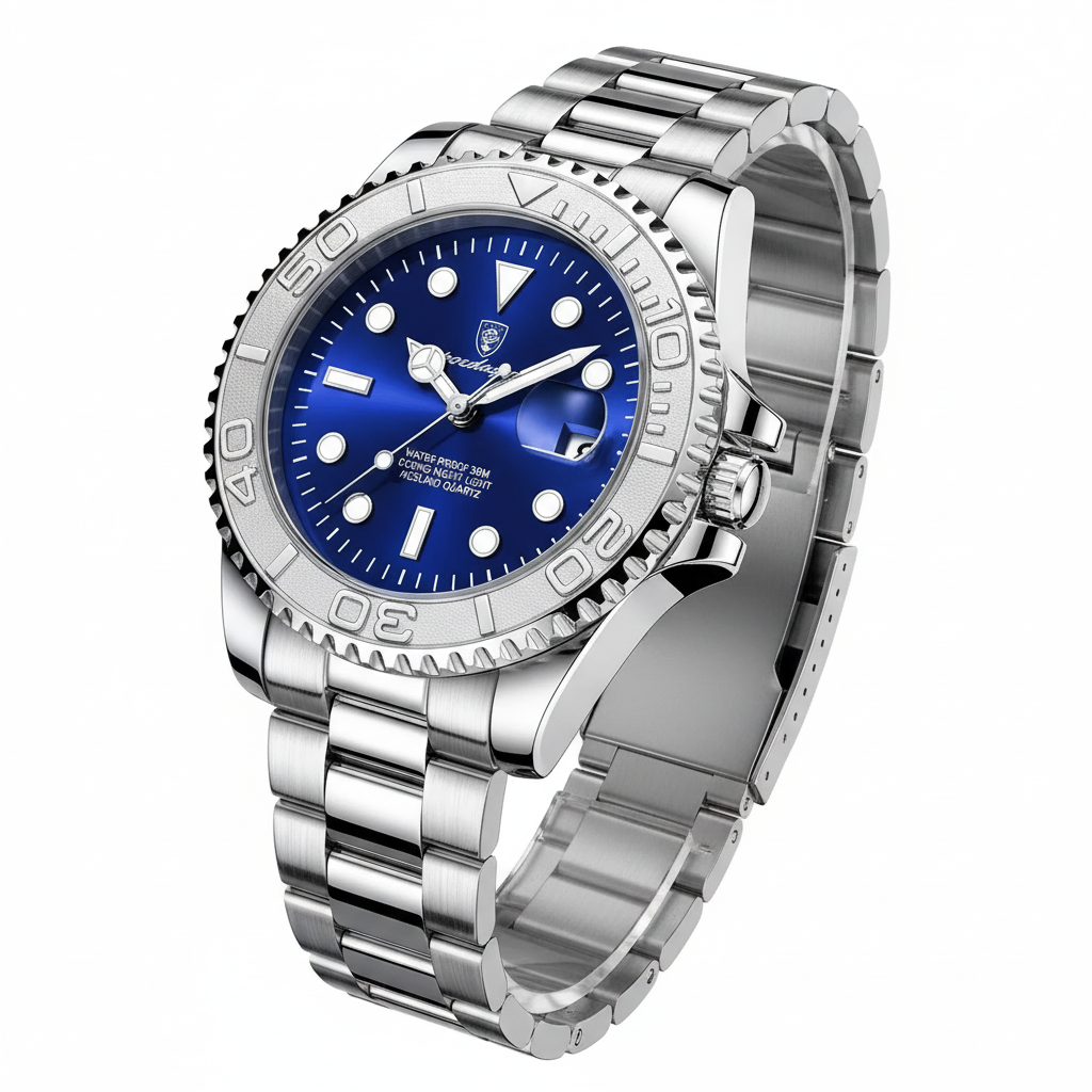 Dive watch blue dial on white background
