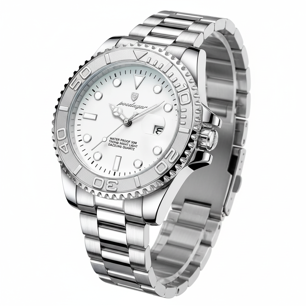 Dive watch white dial on white background