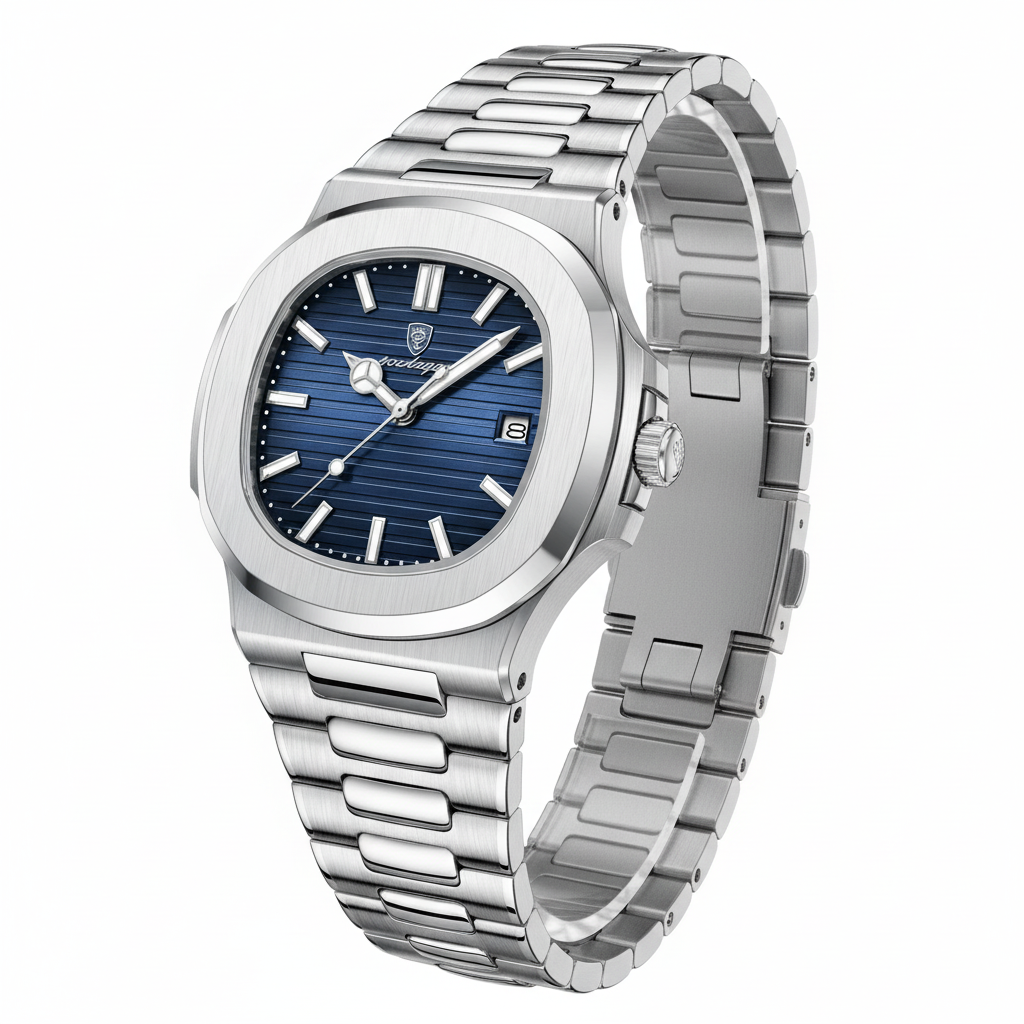 POEDAGAR watch navy blue dial on white background