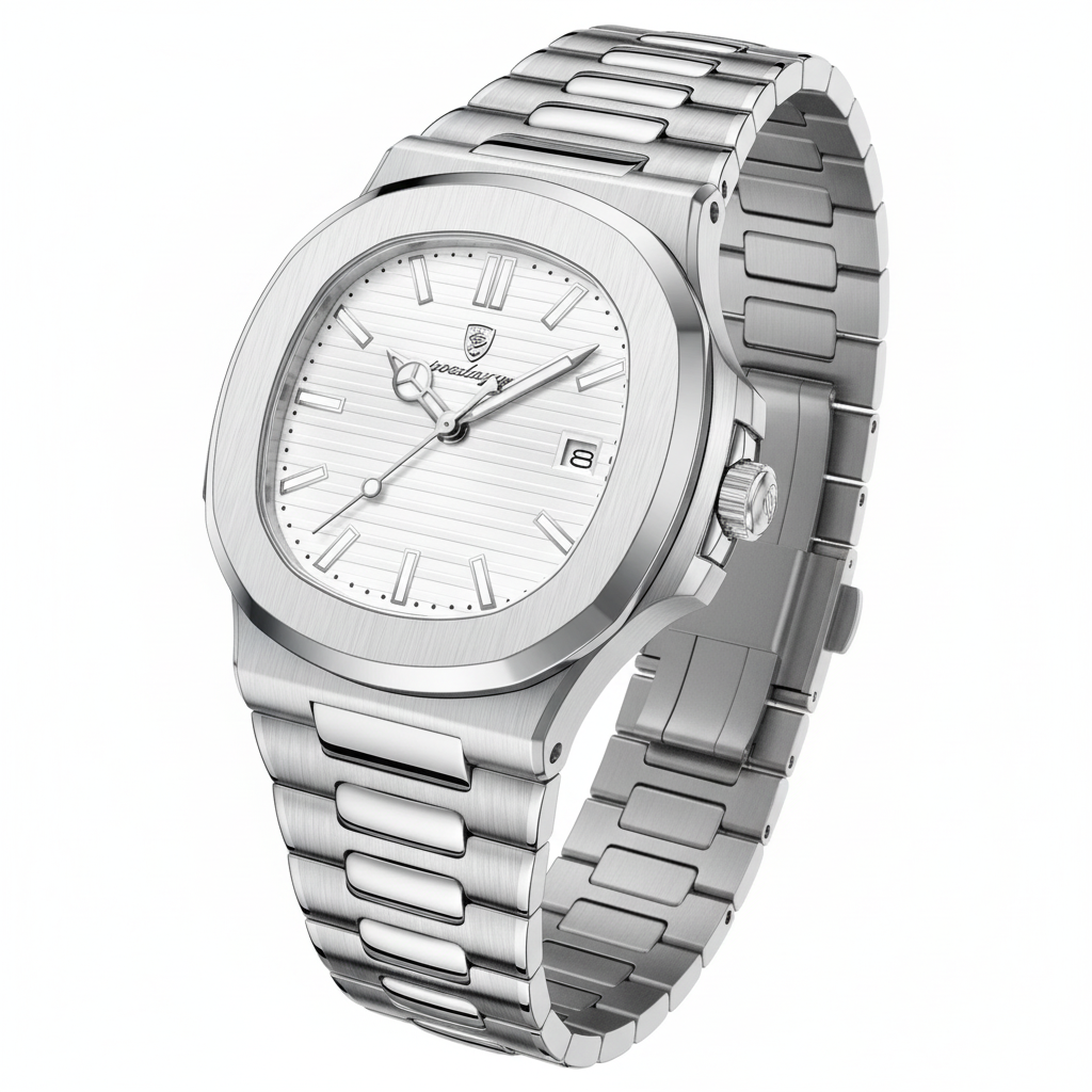 POEDAGAR watch white dial on white background