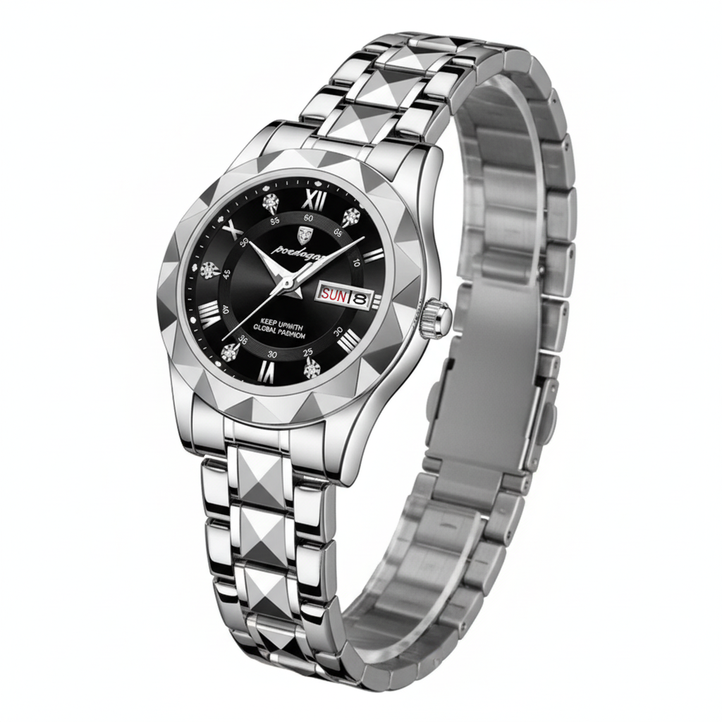 Women's watch black dial on white background