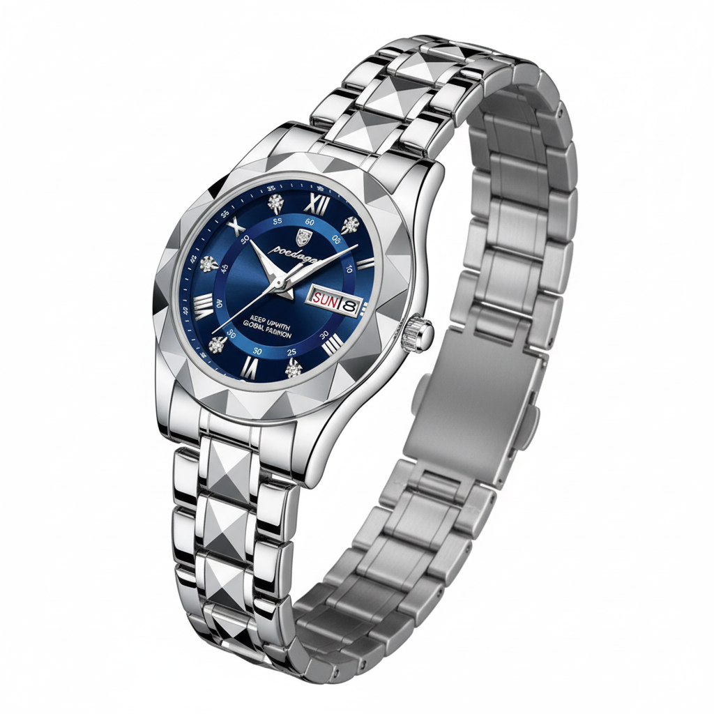 Women's watch navy blue dial on white background