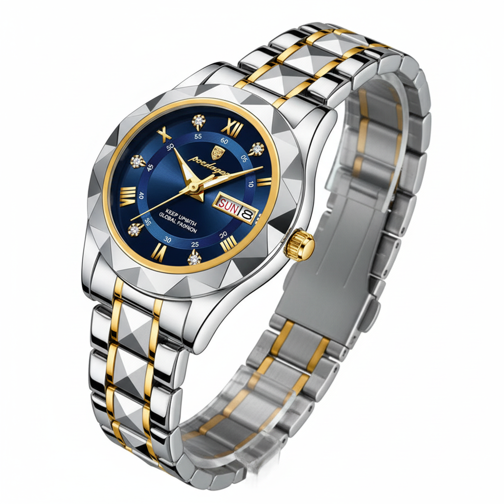Women's watch navy blue dial with gold on white background